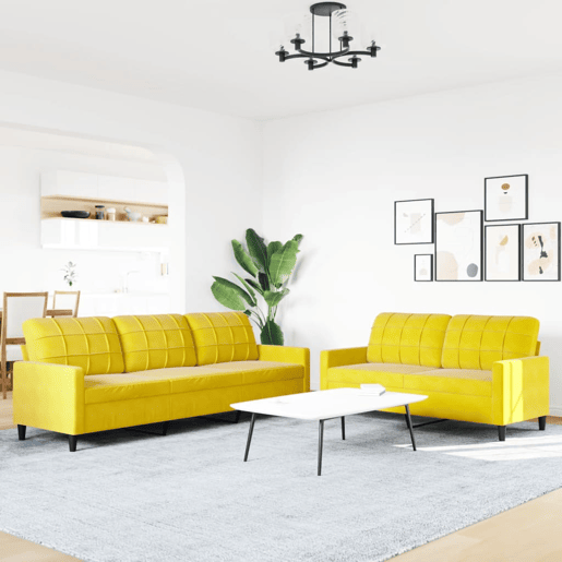 vidaXL 2 pcs conjunto de sofás com almofadões veludo amarelo