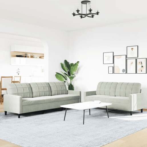vidaXL 2 pcs conjunto de sofás com almofadões veludo cinzento-claro