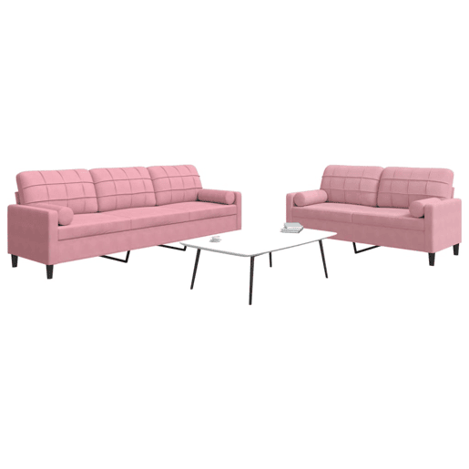vidaXL 2 pcs conjunto de sofás com almofadões e rolos veludo rosa