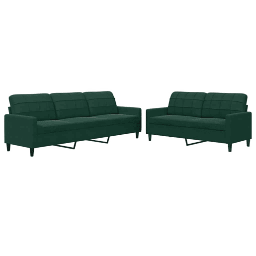 vidaXL 2 pcs conjunto de sofás com almofadões veludo verde-escuro