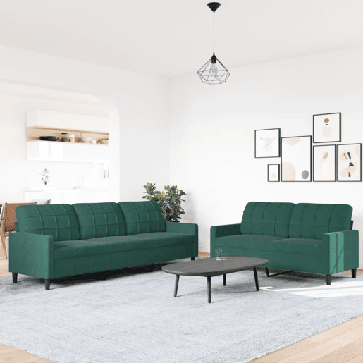 vidaXL 2 pcs conjunto de sofás com almofadões veludo verde-escuro