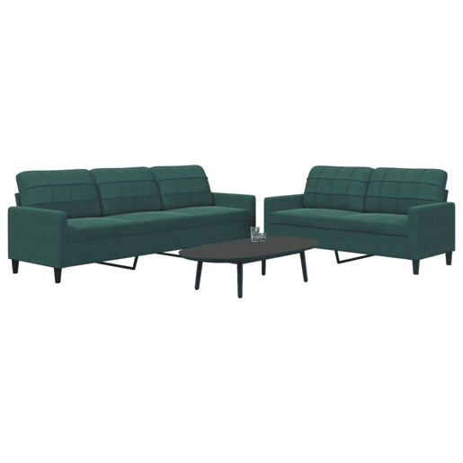 vidaXL 2 pcs conjunto de sofás com almofadões veludo verde-escuro
