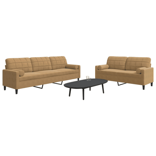 vidaXL 2 pcs conjunto de sofás com almofadões e rolos veludo castanho