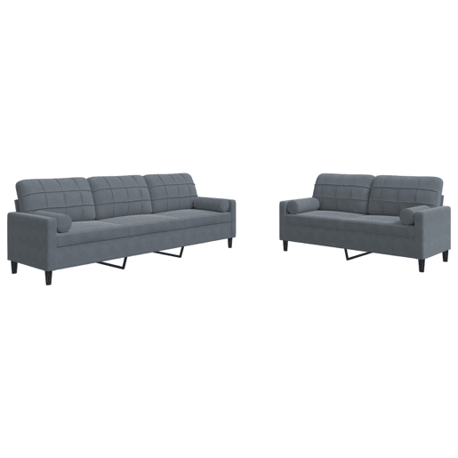 vidaXL 2 pcs conjunto sofás com almofadões e rolos veludo cinza-escuro vidaXL 2 pcs conjunto sofás com almofadões e rolos veludo cinza-escuro