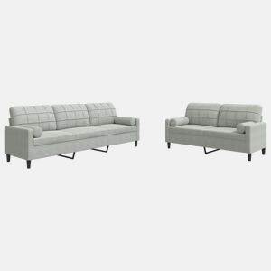 vidaXL 2 pcs conjunto sofás com almofadões e rolos veludo cinza-claro