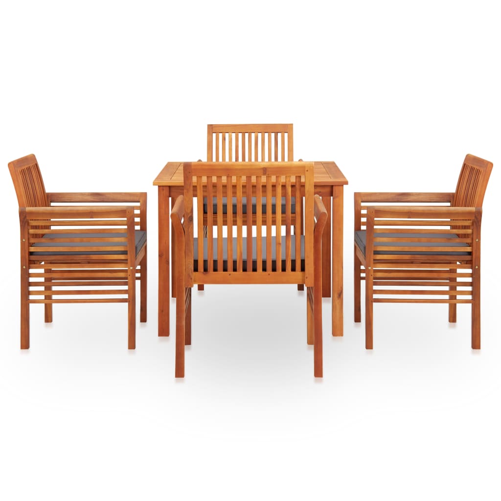 Set comedor de jardín 5 pzas y cojines madera maciza de acacia
