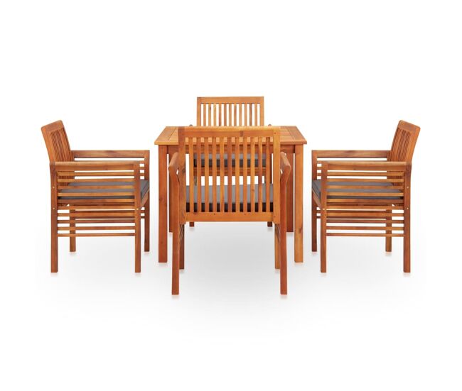 Set comedor de jardín 5 pzas y cojines madera maciza de acacia