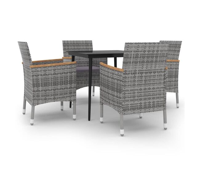 Set comedor de jardín 5 pzas y cojines ratán sintético y vidrio
