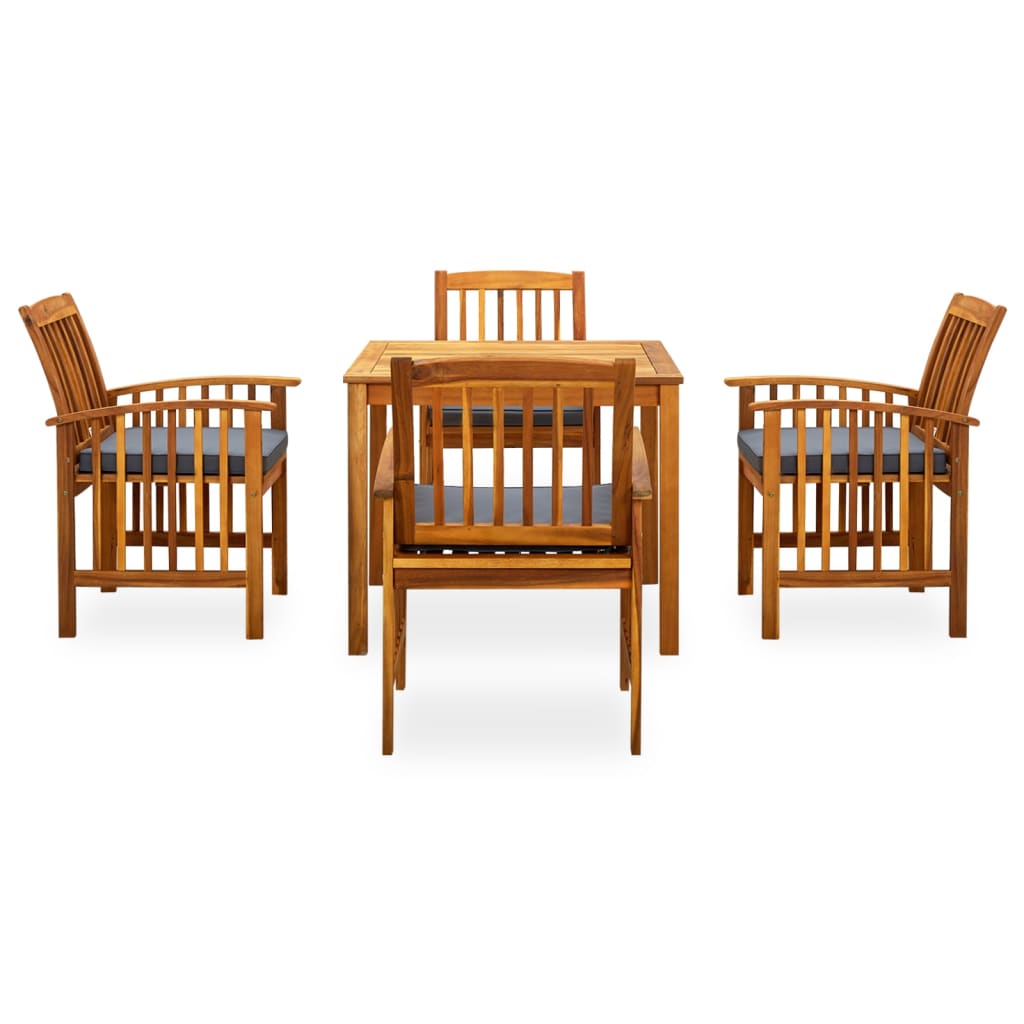 Set comedor de jardín 5 pzas y cojines madera maciza de acacia