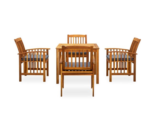 Set comedor de jardín 5 pzas y cojines madera maciza de acacia