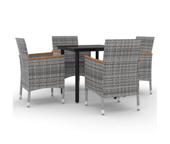 Set comedor de jardín 5 pzas y cojines ratán sintético y vidrio