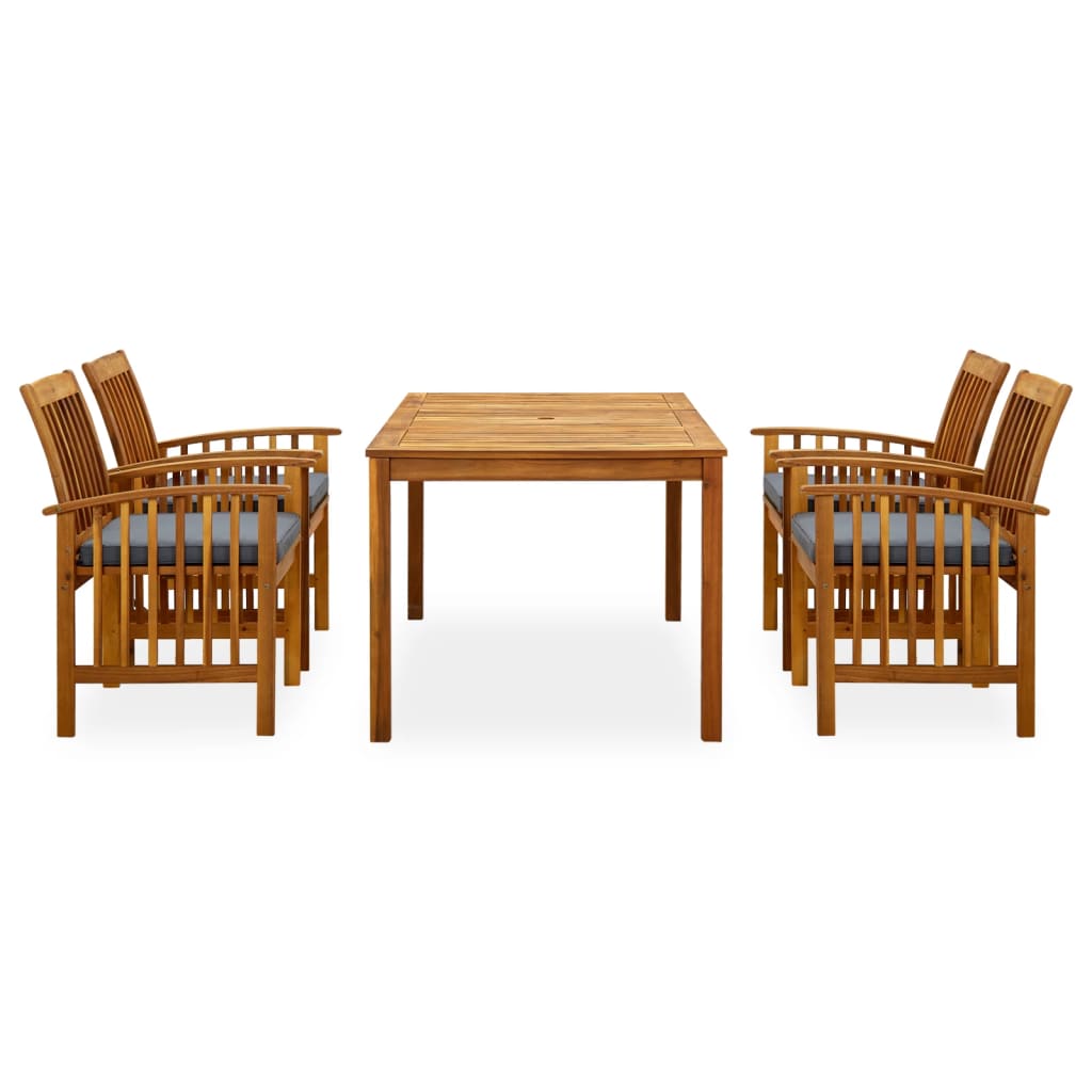 Set comedor de jardín 5 pzas y cojines madera maciza de acacia