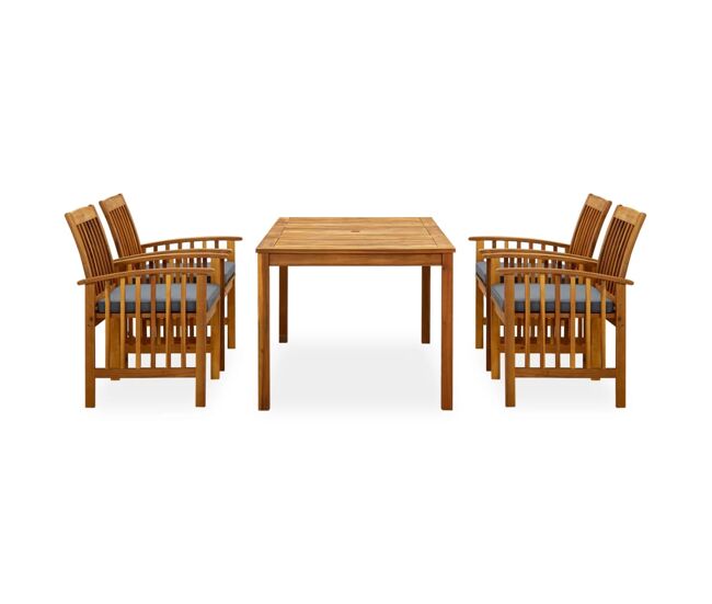 Set comedor de jardín 5 pzas y cojines madera maciza de acacia