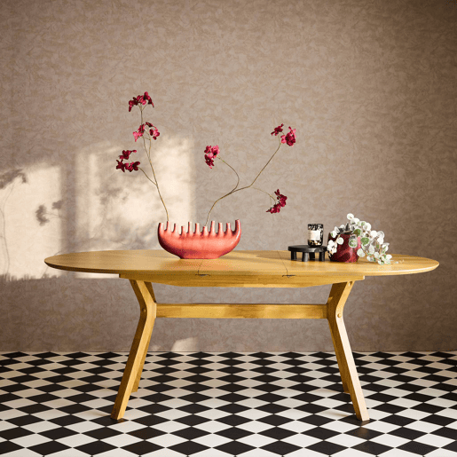 Mesa de jantar extensível oblonga de 6-8 pessoas, Olívia, Natural, 160x100x75 cm
