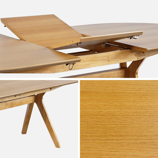 Mesa de jantar extensível oblonga de 6-8 pessoas, Olívia, Natural, 160x100x75 cm