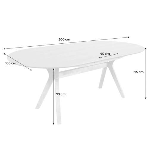 Mesa de jantar extensível oblonga de 6-8 pessoas, Olívia, Natural, 160x100x75 cm