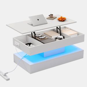 Mesa de centro elevável retangular de placa de partículas com luz led,branco