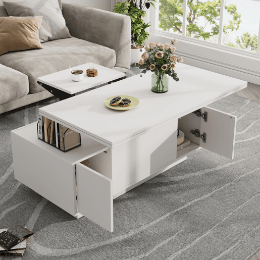Mesa de centro elevável retangular de painel de partículas,branco