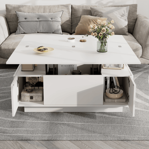 Mesa de centro elevável retangular de painel de partículas,branco