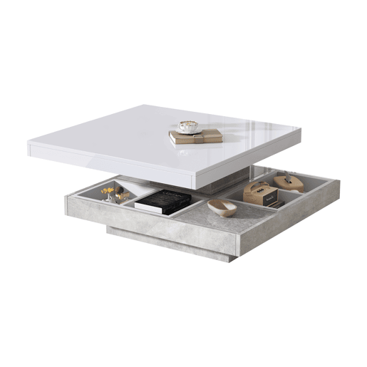 Mesa de centro giratoria quadrada de painel de partículas,branco+cinzento