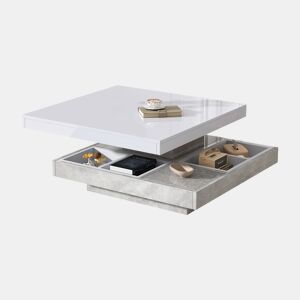 Mesa de centro giratoria quadrada de painel de partículas,branco+cinzento