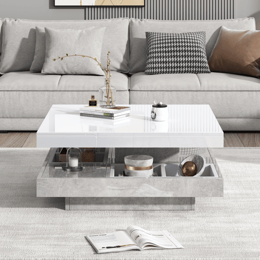 Mesa de centro giratoria quadrada de painel de partículas,branco+cinzento