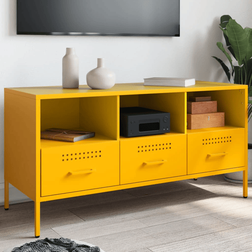 Móvel de TV - Modulo de TV - Armário de TV 100,5x39x50,5 cm aço amarelo mostarda