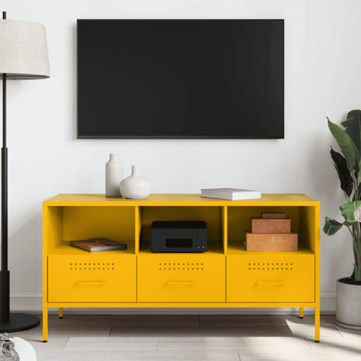 Móvel de TV - Modulo de TV - Armário de TV 100,5x39x50,5 cm aço amarelo mostarda