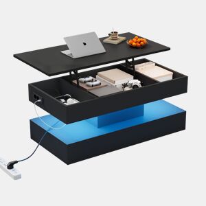 Mesa de centro elevável retangular de painel de partículas com luz led,preto
