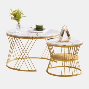 Conjunto de 2 mesas de centro redondas de MDF,branco