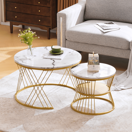 Conjunto de 2 mesas de centro redondas de MDF,branco Conjunto de 2 mesas de centro redondas de MDF,branco
