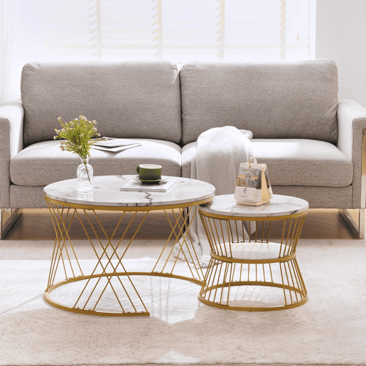 Conjunto de 2 mesas de centro redondas de MDF,branco Conjunto de 2 mesas de centro redondas de MDF,branco