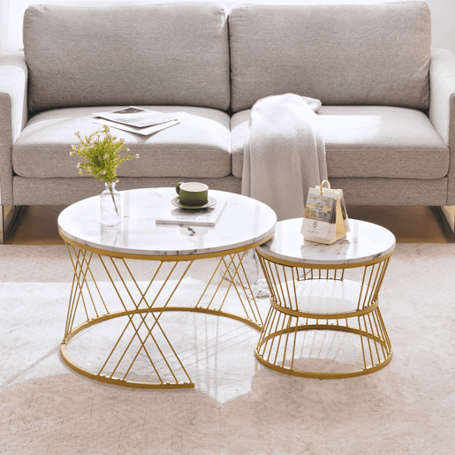 Conjunto de 2 mesas de centro redondas de MDF,branco Conjunto de 2 mesas de centro redondas de MDF,branco