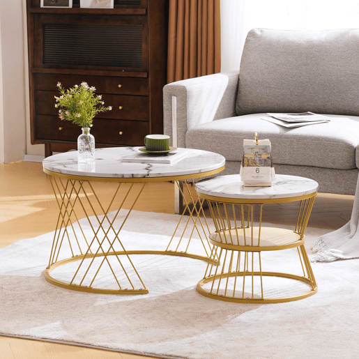 Conjunto de 2 mesas de centro redondas de MDF,branco Conjunto de 2 mesas de centro redondas de MDF,branco