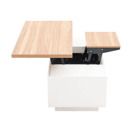Mesa de centro elevável retangular de painel de partículas,branco+natural