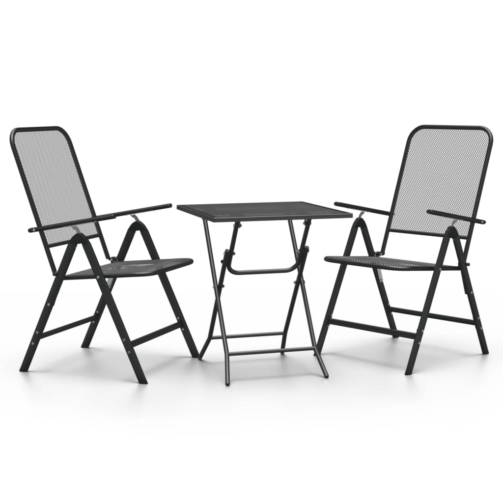 Set de comedor de jardín 3 pzas malla metal expandido antracita