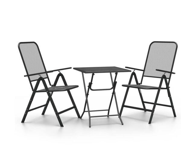 Set de comedor de jardín 3 pzas malla metal expandido antracita