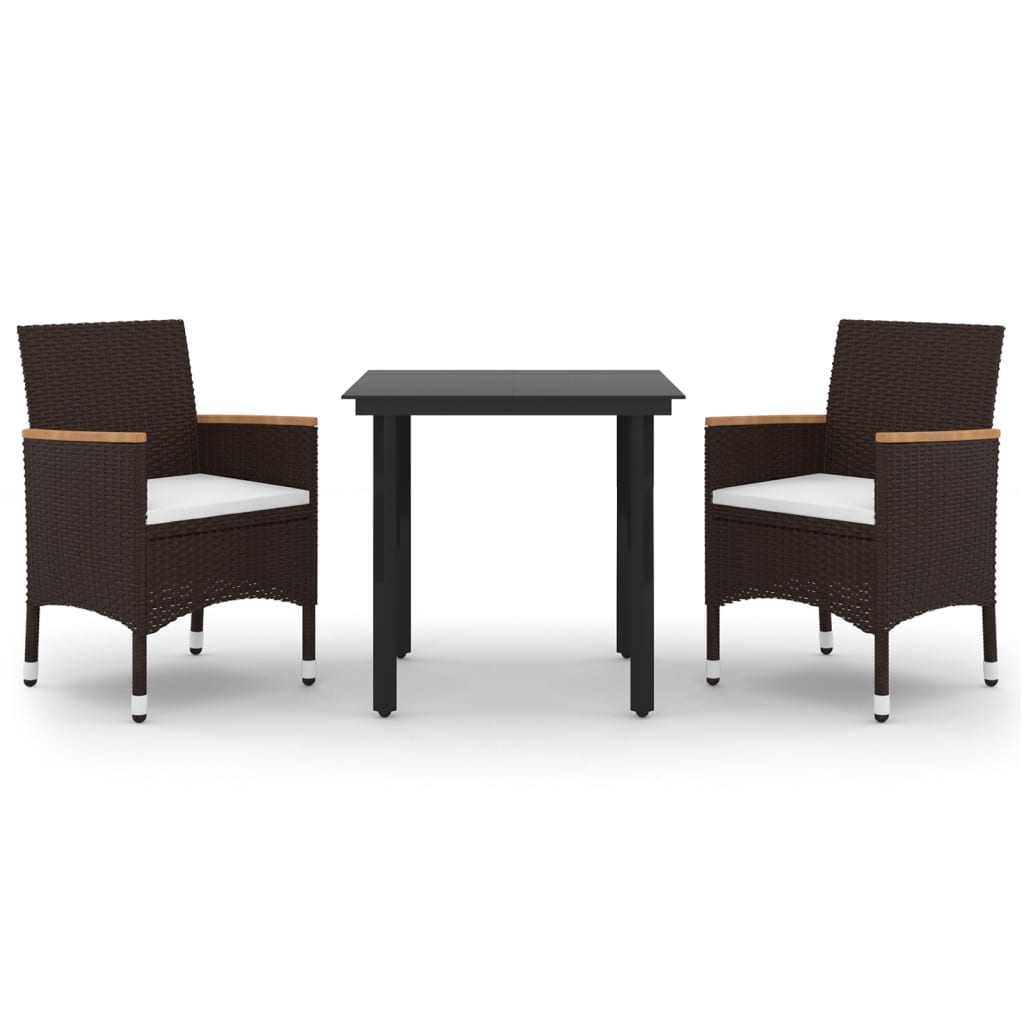 Set comedor de jardín 3 pzas y cojines ratán sintético y vidrio