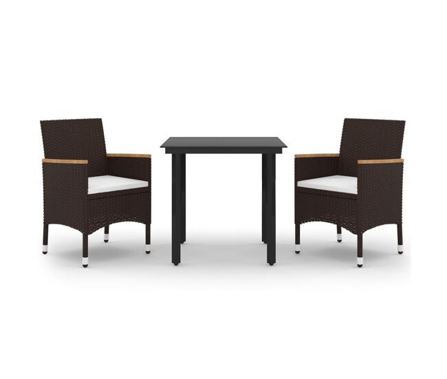 Set comedor de jardín 3 pzas y cojines ratán sintético y vidrio