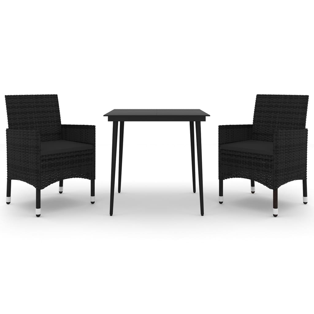 Set comedor de jardín 3 pzas y cojines ratán sintético y vidrio