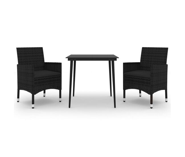 Set comedor de jardín 3 pzas y cojines ratán sintético y vidrio