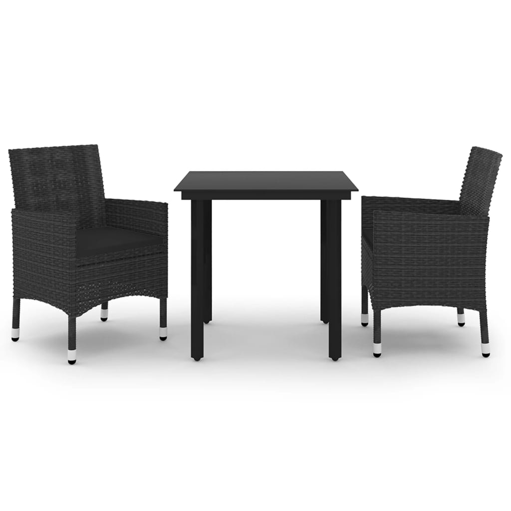 Set comedor de jardín 3 pzas y cojines ratán sintético y vidrio