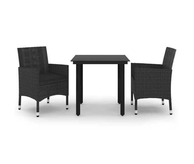 Set comedor de jardín 3 pzas y cojines ratán sintético y vidrio