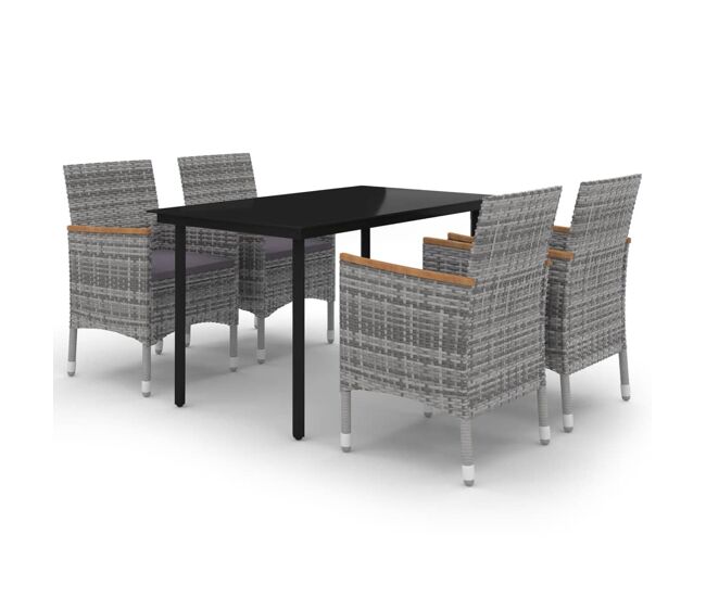 Set comedor de jardín 5 pzas y cojines ratán sintético y vidrio