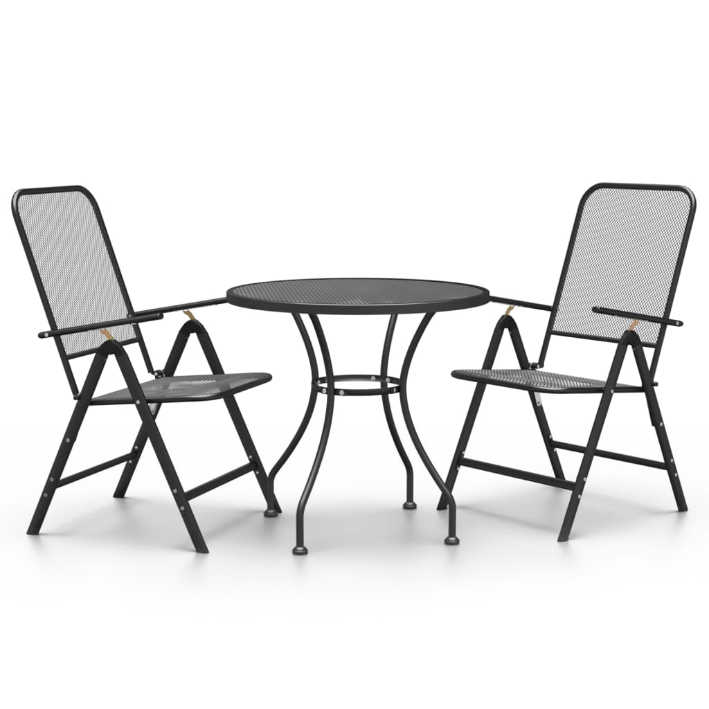 Set de comedor de jardín 3 pzas malla metal expandido antracita