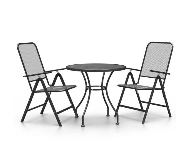 Set de comedor de jardín 3 pzas malla metal expandido antracita