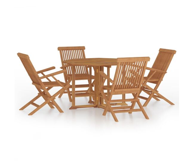 Set de comedor de jardín plegable 5 pzas madera maciza de teca