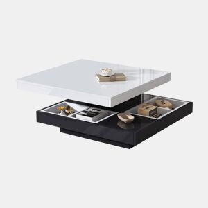 Mesa de centro giratoria quadrada de painel de partículas,branco+preto