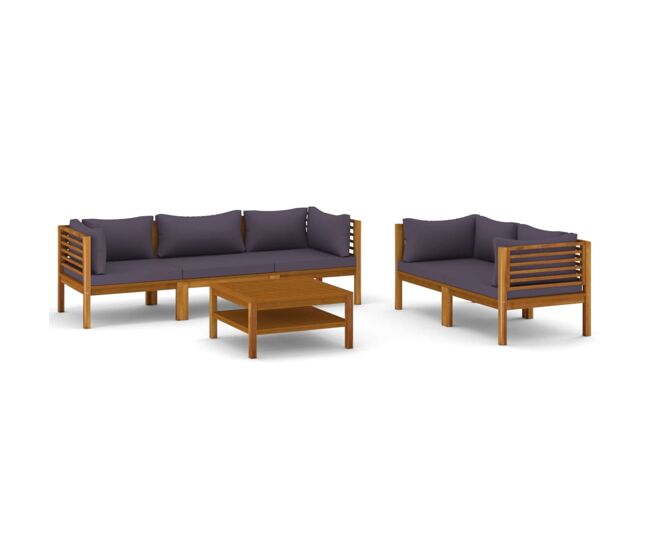 Muebles de jardín 6 piezas cojines madera maciza de acacia