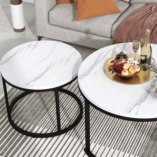 Conjunto de 2 mesas de centro redondas de MDF,branco